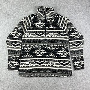Eddie Bauer Fleece Pullover Sweater Top Womens M Black Western Aztec 1/4 Zip